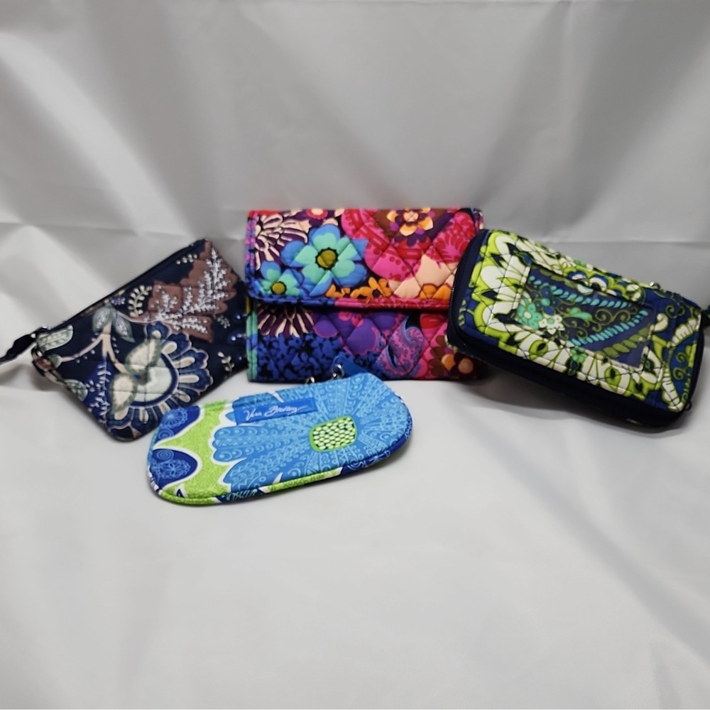 VERA BRADLEY LOT 4 Piece Quilted Coin Purse Clutch Wristlet Wallet Lot EUC